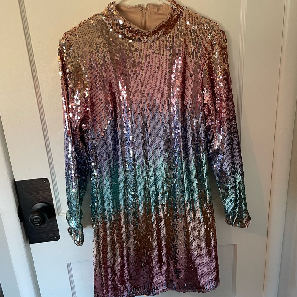 Rainbow Sequin Mini Dress - size 12